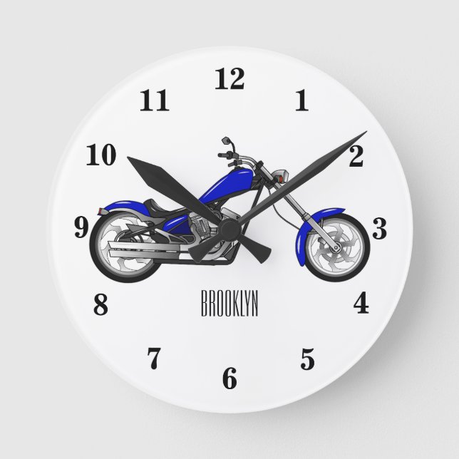 Chopper motorcycle cartoon illustration round clock (Front)