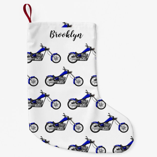 Chopper motorcycle cartoon illustration small christmas stocking (Front)