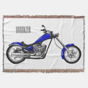 Chopper motorcycle cartoon illustration throw blanket