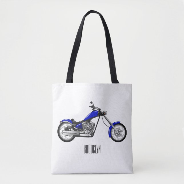 Chopper motorcycle cartoon illustration tote bag (Front)