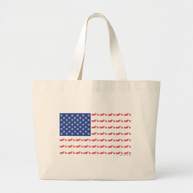 Chopper Motorcycle Patriotic Flag Large Tote Bag (Front)