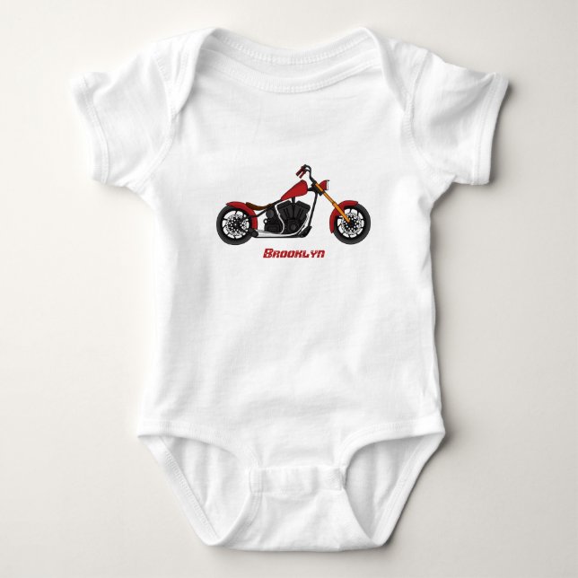 Chopper style motorcycle illustration baby bodysuit (Front)