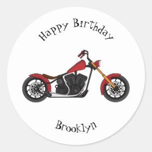 Chopper style motorcycle illustration classic round sticker