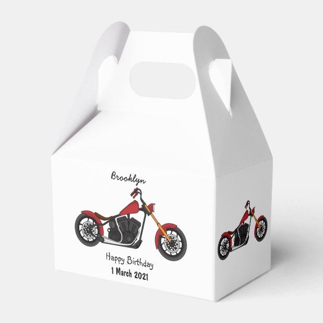Chopper style motorcycle illustration favour box (Front Side)
