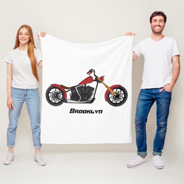 Chopper style motorcycle illustration fleece blanket (In Situ)