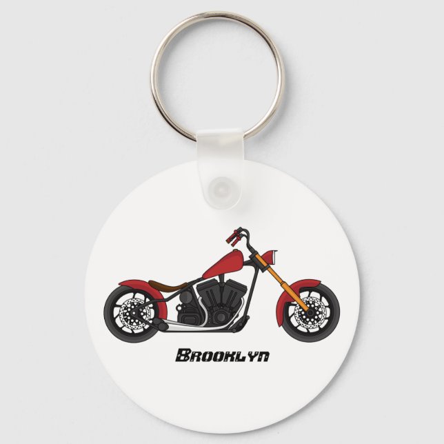 Chopper style motorcycle illustration key ring (Front)