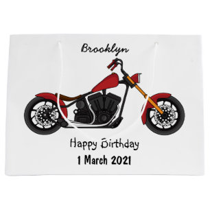 Chopper style motorcycle illustration large gift bag