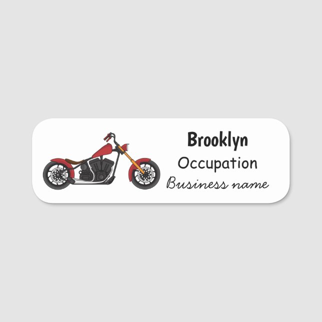Chopper style motorcycle illustration name tag (Front)