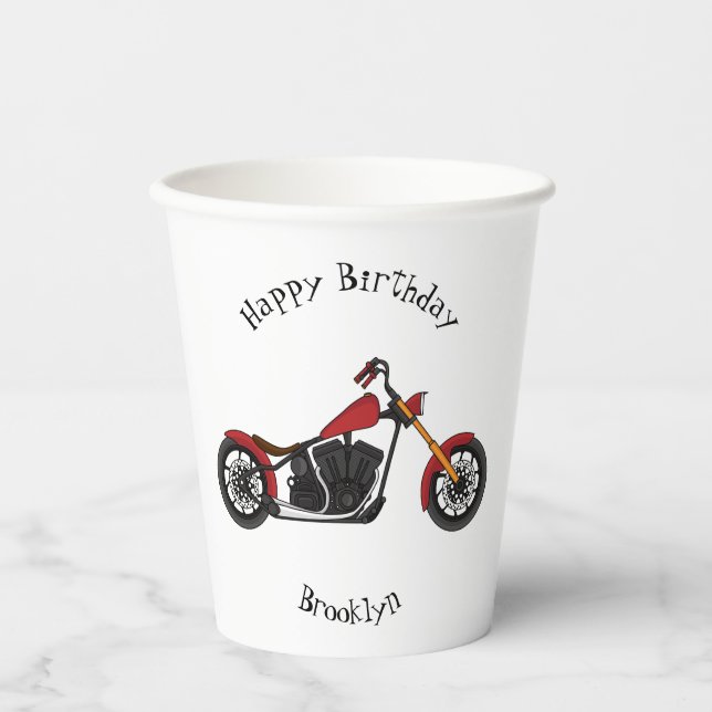Chopper style motorcycle illustration paper cups (Front)