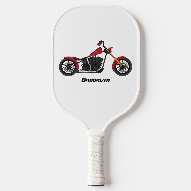 Chopper style motorcycle illustration pickleball paddle (Front)