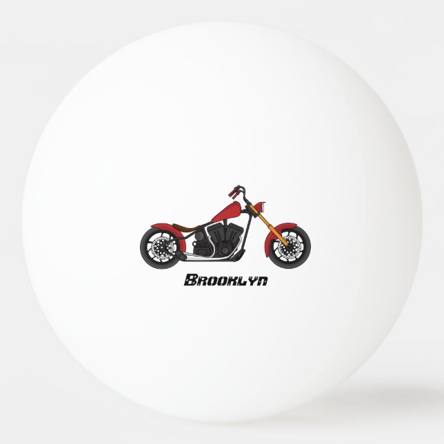 Chopper style motorcycle illustration ping pong ball (Front)