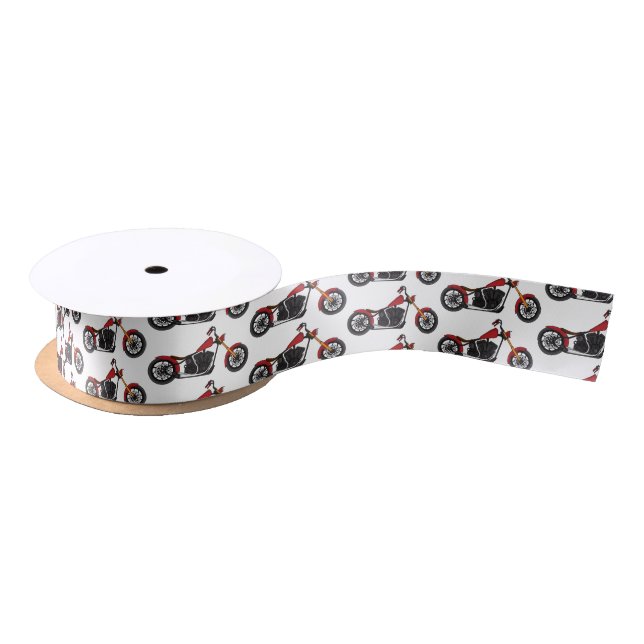Chopper style motorcycle illustration satin ribbon (Spool)