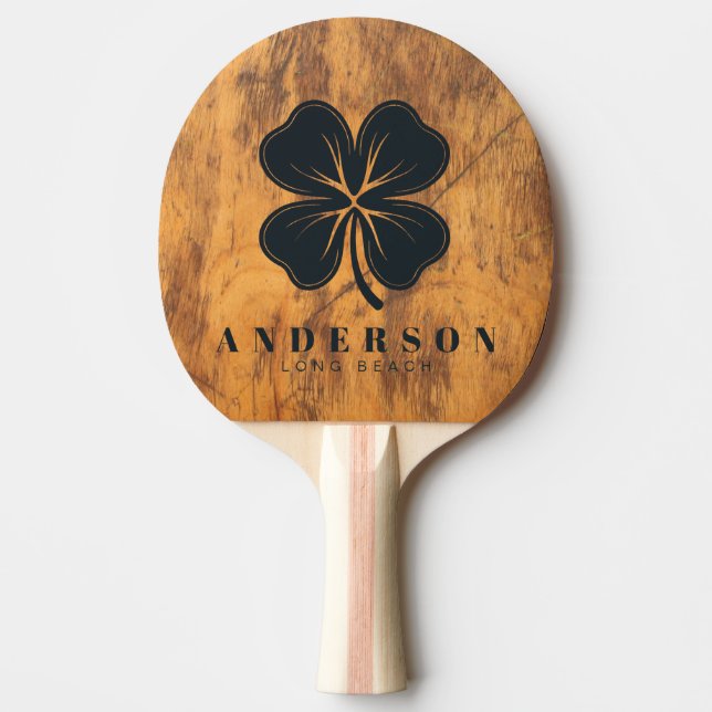 Chopping Block Four Leaf Clover with Name Ping Pong Paddle (Front)