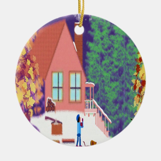 Chopping Wood Days by T Hendrix Ceramic Tree Decoration (Front)