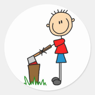 Chopping Wood Stick Figure Tshirts and Gifts Classic Round Sticker