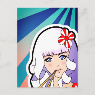 Chopsticks Anime Girl Postcard