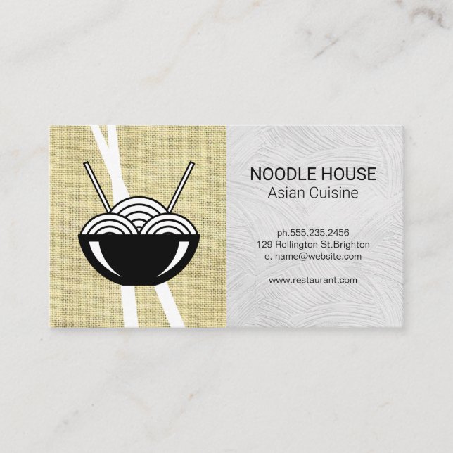 Chopsticks Burlap Fabric | Noodle Restaurant Business Card (Front)