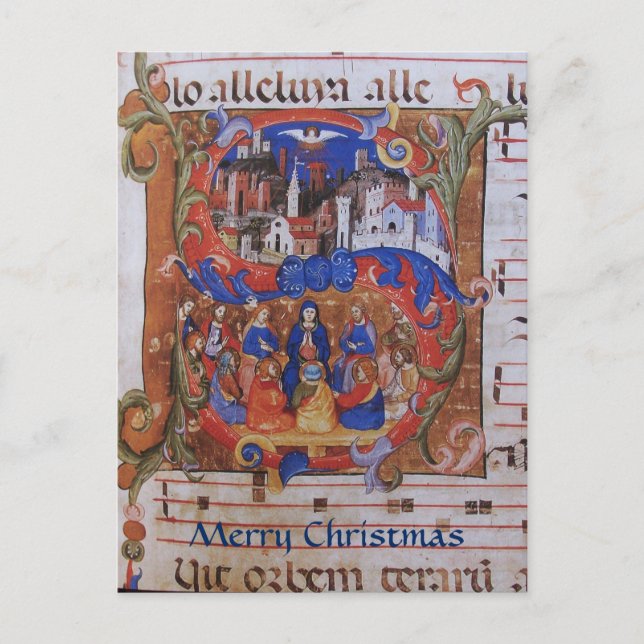 CHORAL MUSIC CHRISTMAS PARCHMENT WITH SAINTS HOLIDAY POSTCARD (Front)