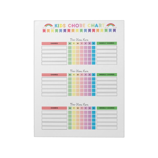 Chore Chart Custom Notepad for 3 Kids (Rotated)