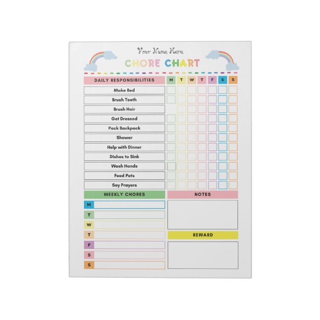 Chore Chart Notepad for Kids & To Do List/Rewards (Rotated)