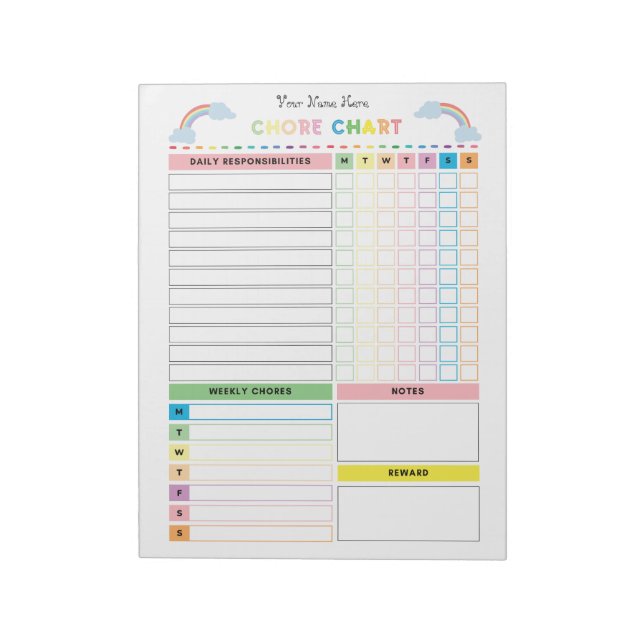 Chore Chart Notepad for Kids with Rewards Notepad (Rotated)