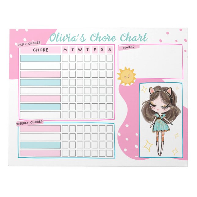 Chore Chart Reward Chart for Daily Routine Girl Notepad (Front)