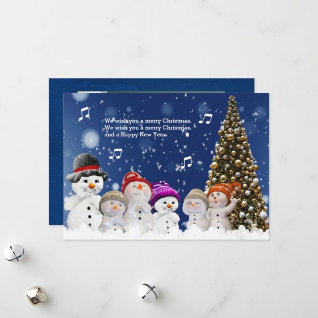 Chorus of Snowmen sing greetings - Personalize Holiday Card (Front/Back In Situ)