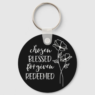 Chosen Blessed Forgiven Redeemed in White Key Ring