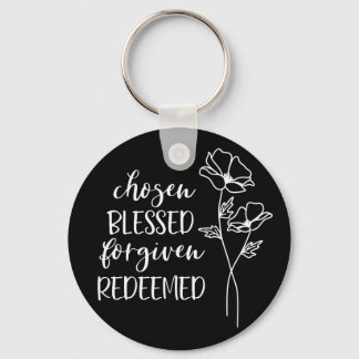 Chosen Blessed Forgiven Redeemed in White Key Ring