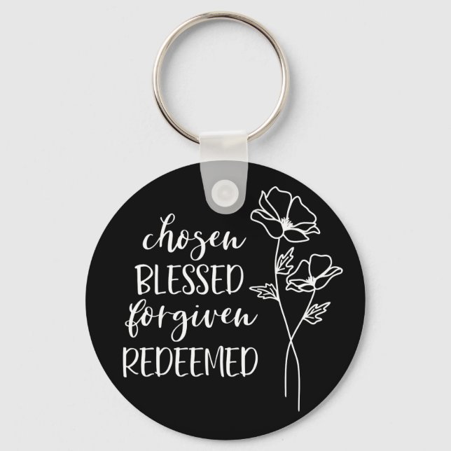 Chosen Blessed Forgiven Redeemed in White Key Ring (Front)