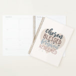 Chosen Blessed Forgiven Redeemed Religious Quote Planner<br><div class="desc">Chosen Blessed Forgiven Redeemed Religious Quote with Heart and Colour Editable Typography - A cute hand lettered look design in the Navy Blue, Rose Gold, Dusty Blue, Champagne, and Brown Sugar colorway. All elements of the design are colour editable! Features chic hand-lettered fonts, cute heart shape, and a lovely colour...</div>