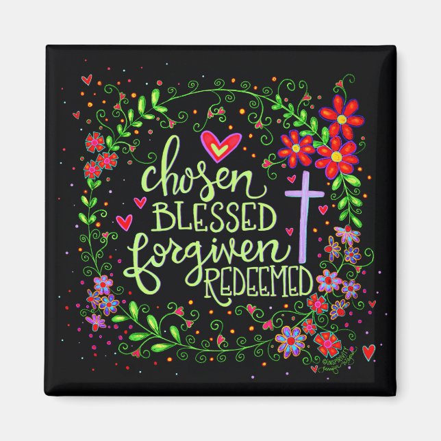 Chosen Blessed Pretty Easter Cross Flowers Magnet (Front)