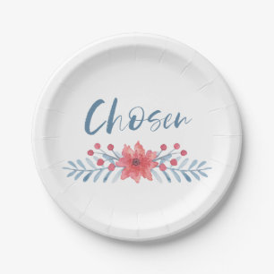 Chosen Blue and Pink Flowers Kids Adoption Paper Plate