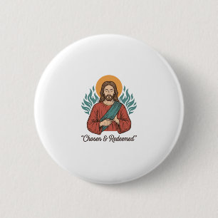 Chosen & Redeemed Christian Vintage Jesus T-Shirt  6 Cm Round Badge