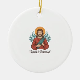 Chosen & Redeemed Christian Vintage Jesus T-Shirt Ceramic Tree Decoration