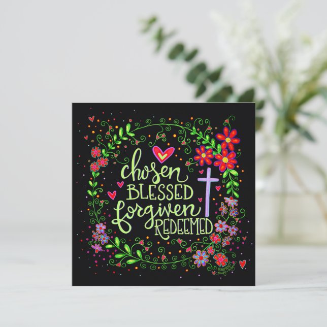 Chosen Redeemed Pretty Religious Easter Floral Card (Standing Front)