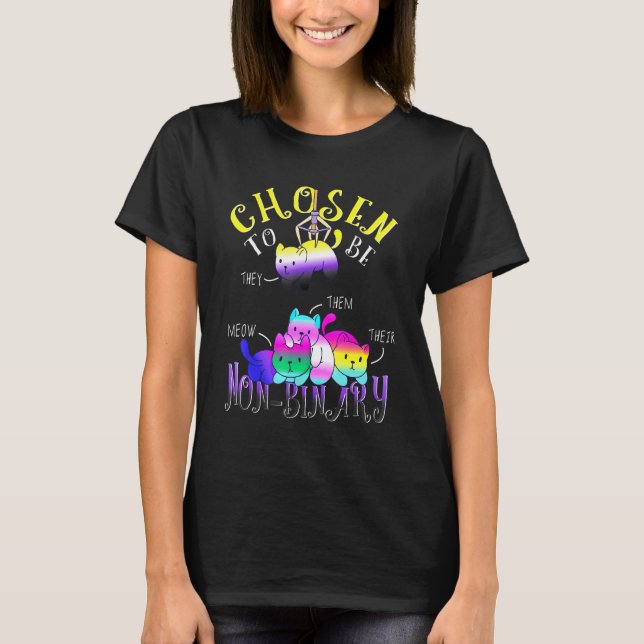 Chosen To Be Non-Binary Flag Cat Pile Cute Nonbina T-Shirt (Front)