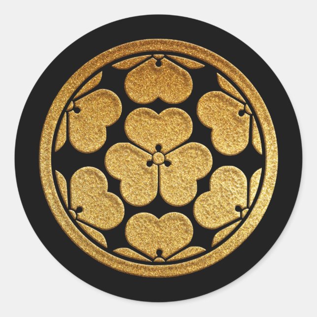 Chosokabe Kamon Nanatsu Katabami in Gold Classic Round Sticker (Front)