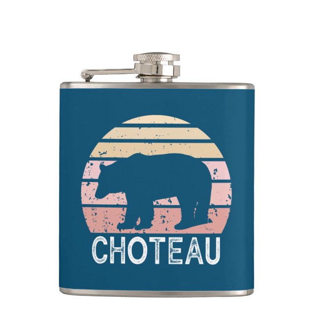 Choteau Montana Retro Bear Hip Flask (Front)