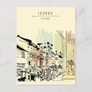 Chou Xing Hua Suzhou Scenery vintage chinese art Postcard