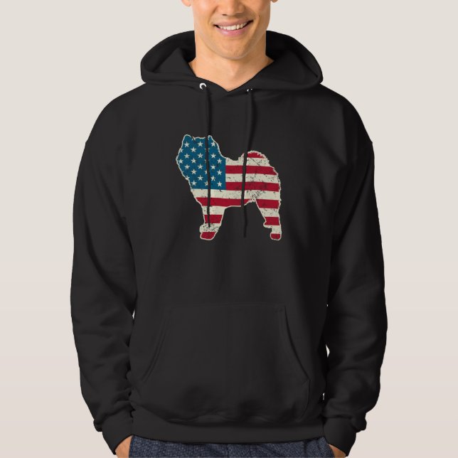 Chow Chow 4th of July Men Women USA American Flag  Hoodie (Front)