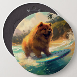 Chow Chow Beach Surfing Painting 6 Cm Round Badge