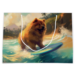 Chow Chow Beach Surfing Painting Large Gift Bag