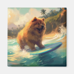Chow Chow Beach Surfing Painting Magnet