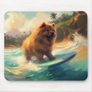 Chow Chow Beach Surfing Painting Mouse Mat