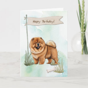 Chow Chow Breed Dog Outdoors Under Birthday Sign Card