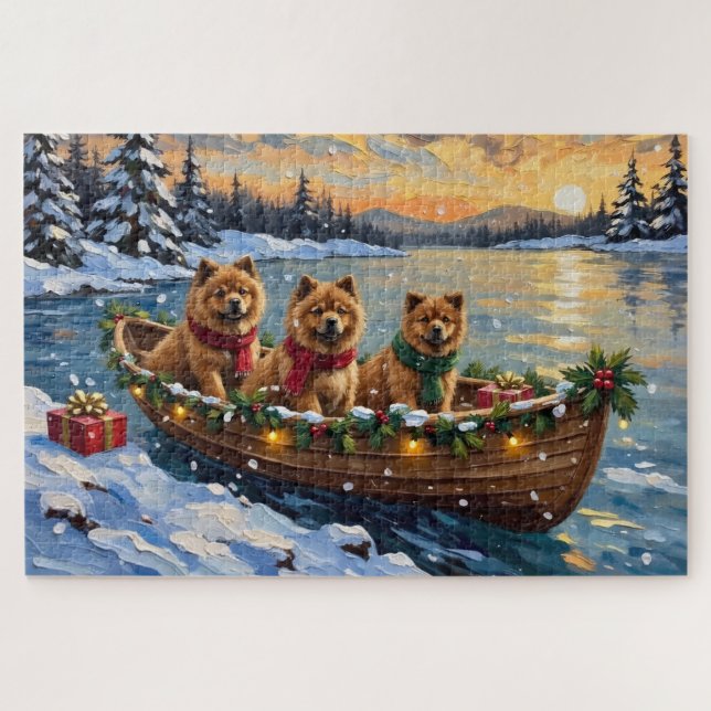 Chow Chow Christmas Boat Holiday Jigsaw Puzzle (Horizontal)