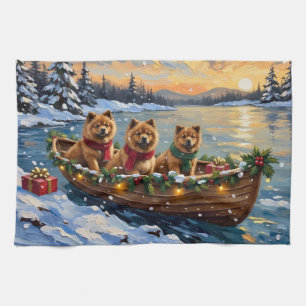 Chow Chow Christmas Boat Holiday Tea Towel