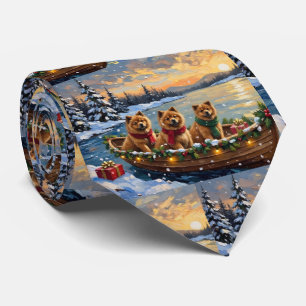 Chow Chow Christmas Boat Holiday Tie