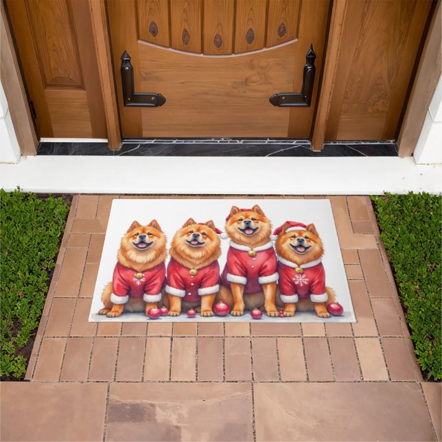Chow Chow Christmas Dress Santa Hat Doormat (Outdoor)